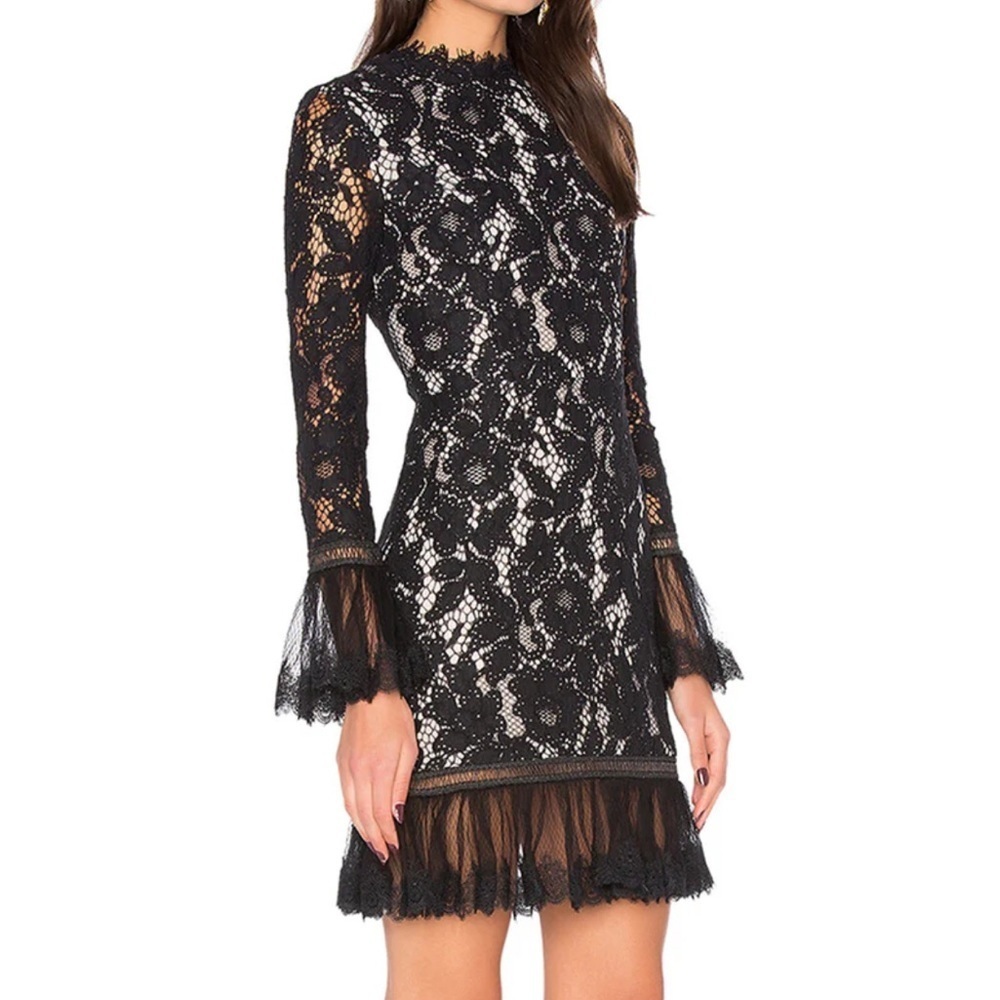 Alexis Nicole Long Sleeve Floral Lace Overlay Mini Dress Cocktail Black M 4-6